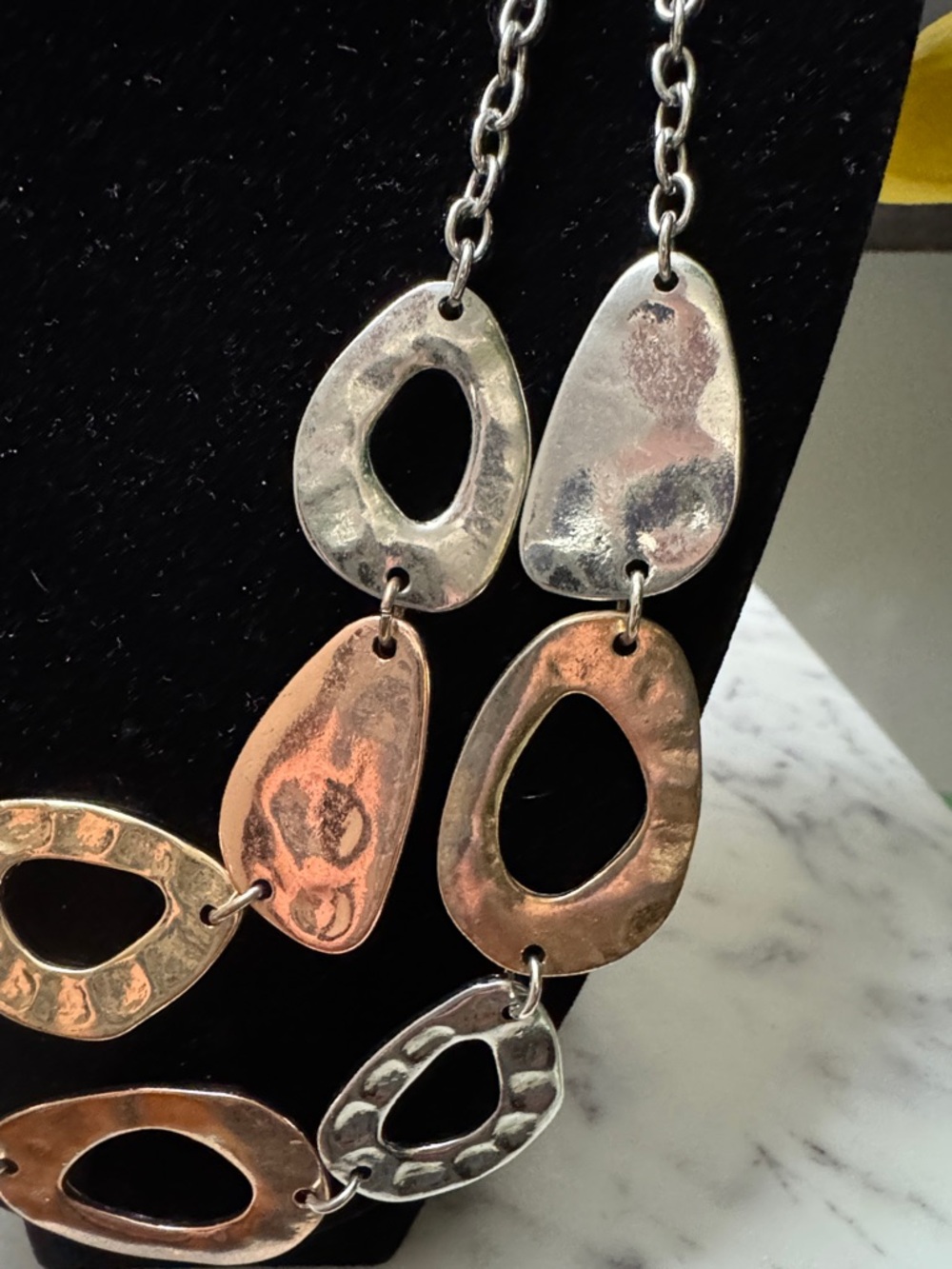 Mixed Metal Teardrop Link Necklace - Women Jewelry - Picture 3 of 4